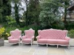 Antieke barok salonset – 3-zit + 2 fauteuils in roze velours, Ophalen