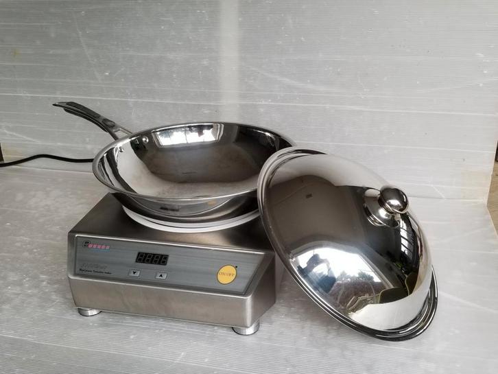 Inductie kookplaat met bolle wokpan (nieuw), Huis en Inrichting, Keuken | Potten en Pannen, Nieuw, Wok, Inox, Inductieplaat, Ophalen