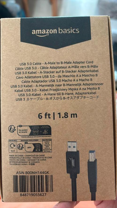 AmazonBasics USB 3.0/USB 3.0 Type B, 1.8m, Audio, Tv en Foto, Audiokabels en Televisiekabels, Nieuw, Ophalen