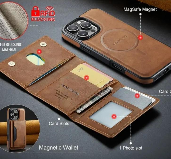 Detachable Magnetic Faux Leather case Wallet for Iphone, Telecommunicatie, Mobiele telefoons | Toebehoren en Onderdelen, Nieuw