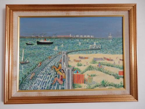 Schilderij Zeebrugge 1965, Antiquités & Art, Art | Peinture | Classique, Enlèvement ou Envoi