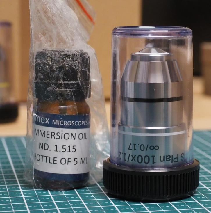 100x/1.25 inf/0.17 IOS plan Euromex objectief, Audio, Tv en Foto, Optische apparatuur | Telescopen, Zo goed als nieuw, Onderdelen of Accessoires