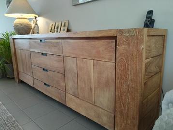Massief teak dressoir 2.50m, Teck, Avec tiroir(s), 25 à 50 cm, 200 cm ou plus
