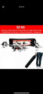 Haltères + barre de musculation 50kg, Sports & Fitness, Enlèvement, Comme neuf