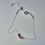 Collier discret et fin avec 3 céramiques et des strass venan, Bijoux, Sacs & Beauté, Colliers, Neuf, Avec strass, Argent, Argent