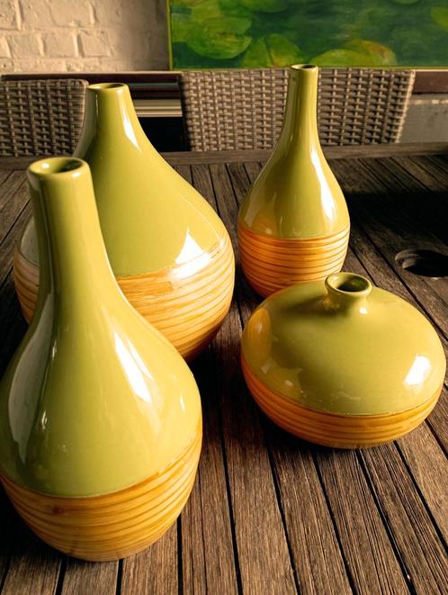 Set vazen, keramiek met bamboe, Maison & Meubles, Accessoires pour la Maison | Vases, Comme neuf, Enlèvement