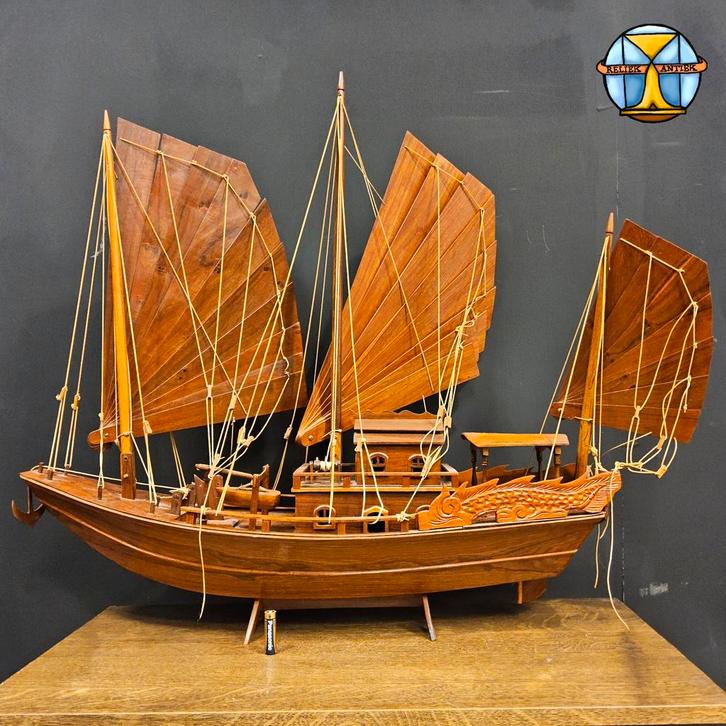 Groot houten model zeilboot Halong Jonk boot Vietnam (L90cm), Hobby en Vrije tijd, Modelbouw | Boten en Schepen, Ophalen of Verzenden