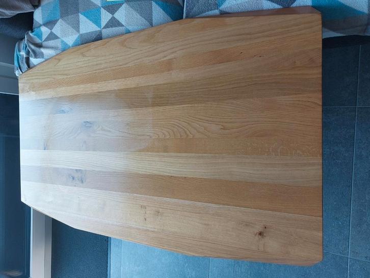 Table basse en chêne massif avec base Denver en acier. 140x8, Maison & Meubles, Tables | Tables de salon, Comme neuf, Enlèvement