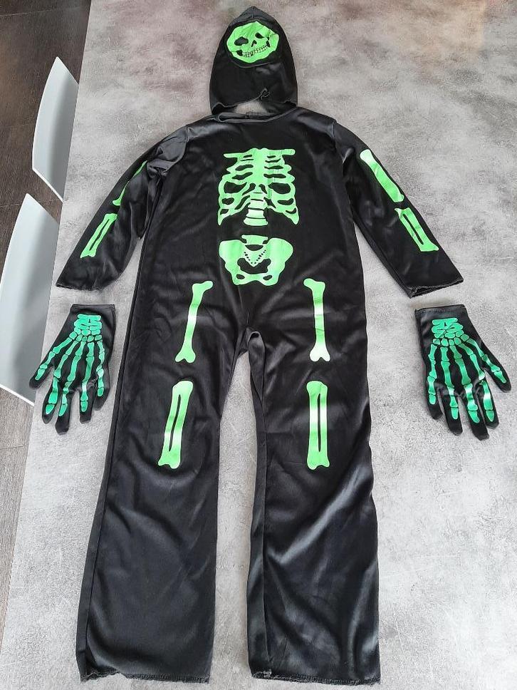 Skelet pak + handschoenen + masker 9-10 jaar, Kinderen en Baby's, Carnavalskleding en Verkleedspullen, Gebruikt, Jongen of Meisje