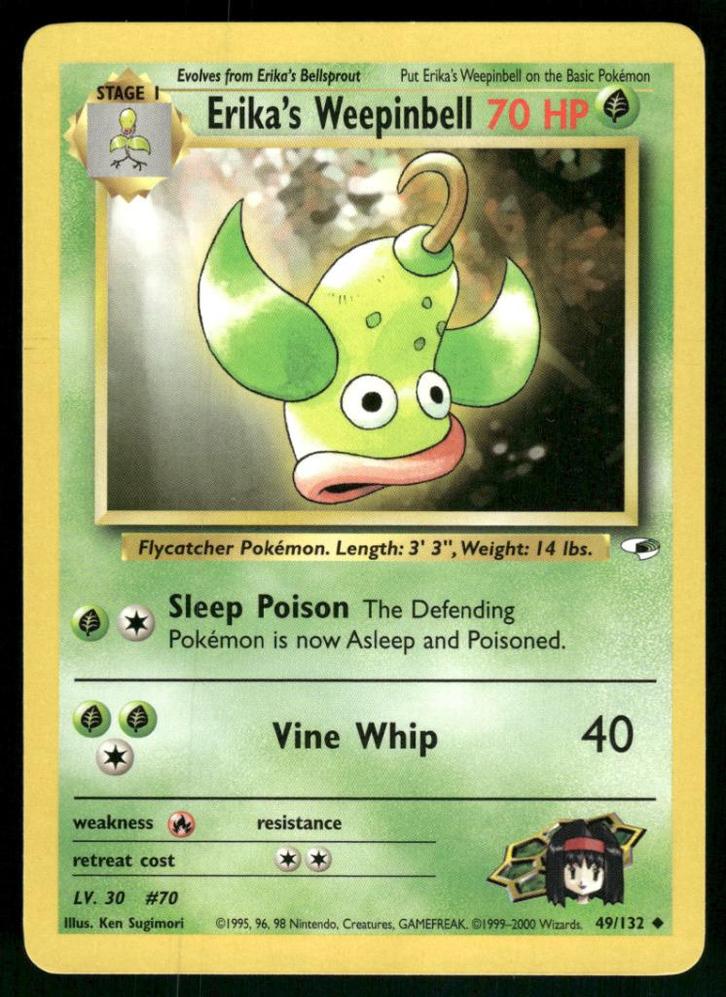 Erika's Weepinbell 49/132 - Gym Heroes (NM), Hobby en Vrije tijd, Verzamelkaartspellen | Pokémon, Gebruikt, Verzenden