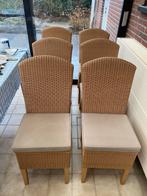 6 rieten stoelen met grijze kussens, Huis en Inrichting, Stoelen, Ophalen, Bruin, Riet of Rotan, Vijf, Zes of meer stoelen