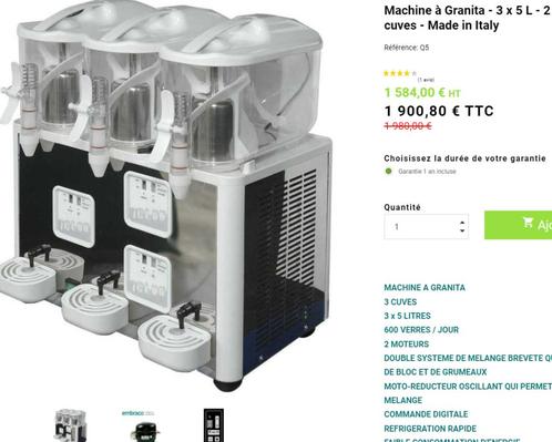 Machine à Granita - 3 Cuves de 5L, Electroménager, Machines à glace, Comme neuf, Élément de refroidissement, Enlèvement ou Envoi