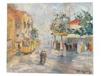 Olieverf op doek Olieverfschilderij De tram - Albert Rigaux