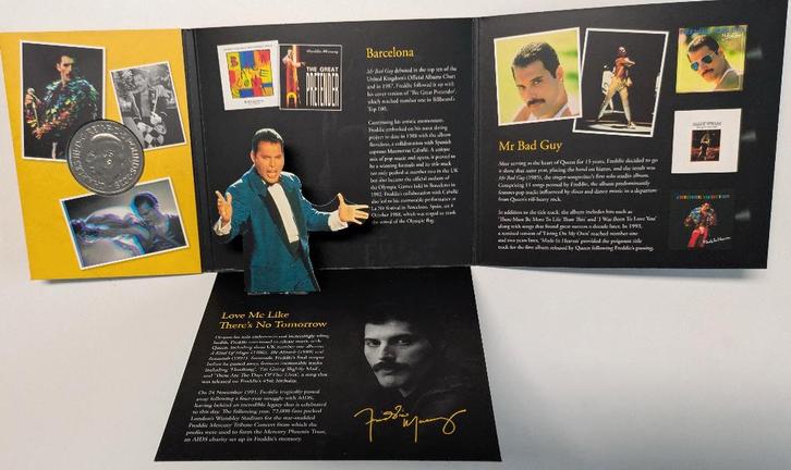 Pièce britannique 5£ couleurs éclatant. 2025 Freddie Mercury, Collections, Musique, Artistes & Célébrités, Neuf, Envoi