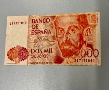 Spanje spaans bank biljet geld 2000 Pesetas 1980 goede staat