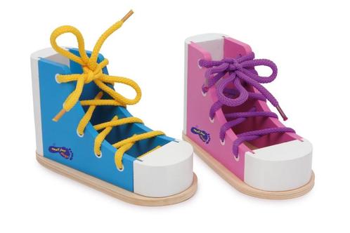 Houten veterschoen/strikschoen blauw of roze, Kinderen en Baby's, Speelgoed | Educatief en Creatief, Nieuw, Ophalen of Verzenden