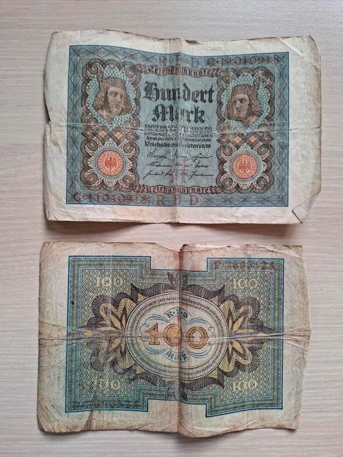 2 Duitse Reichsbankbiljetten van 100 Mark uit 1920., Postzegels en Munten, Bankbiljetten | Europa | Niet-Eurobiljetten, Duitsland