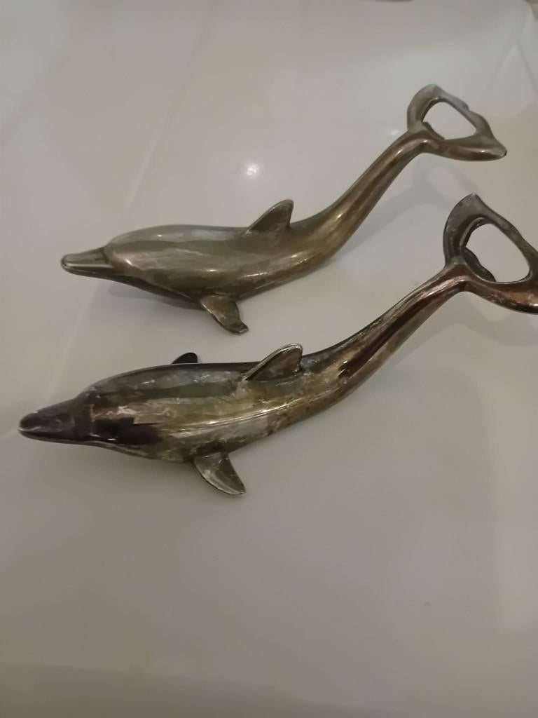 2 zilveren flesopeners dolfijn, Ophalen of Verzenden