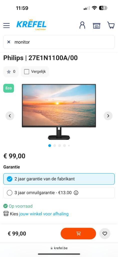 Monitor Philips 27inch (68,9cm) Nieuw, Computers en Software, Monitoren, Nieuw, 61 t/m 100 Hz, HDMI, VGA, IPS, Full HD, 1 tot 2 ms