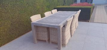 tuintafel en stoelen, Enlèvement, Utilisé, Rectangulaire, Bois de teck