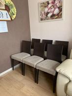 Set van 6 houten en stoffen stoelen, Huis en Inrichting, Stoelen, Ophalen, Hout, Gebruikt, Bruin