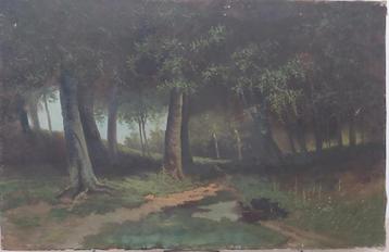 Prachtig groot oud donker landschaps schilderij olie op doek beschikbaar voor biedingen