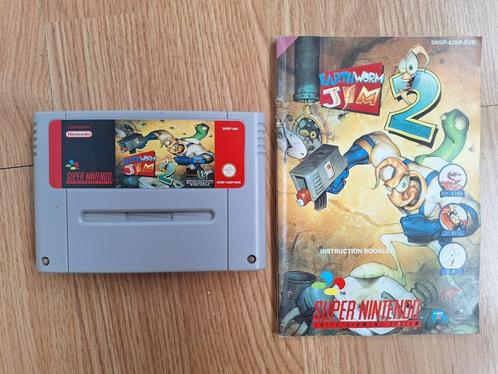 EarthWorm Jim 2 + handleiding voor de Super Nintendo (SNES), Games en Spelcomputers, Games | Nintendo Super NES, Zo goed als nieuw