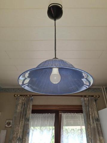 Retro hanglamp met blauwe metalen kap, Enlèvement, Utilisé