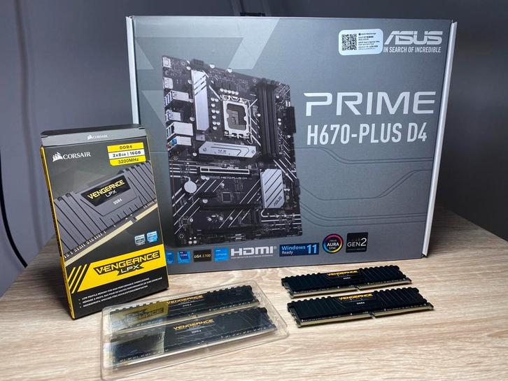 Asus H670-Plus D4 + 32GB DDR4 (3200MHz), Computers en Software, RAM geheugen, Zo goed als nieuw, Desktop, 32 GB, DDR4, Ophalen of Verzenden