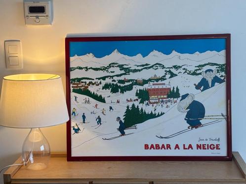 Poster Babar à la neige met kader, Verzamelen, Posters, Gebruikt, Ophalen