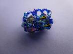 ring met blauwe kristallen en kraaltjes met elastiek, Handtassen en Accessoires, Ringen, Overige materialen, Blauw, Gebruikt, Met kristal