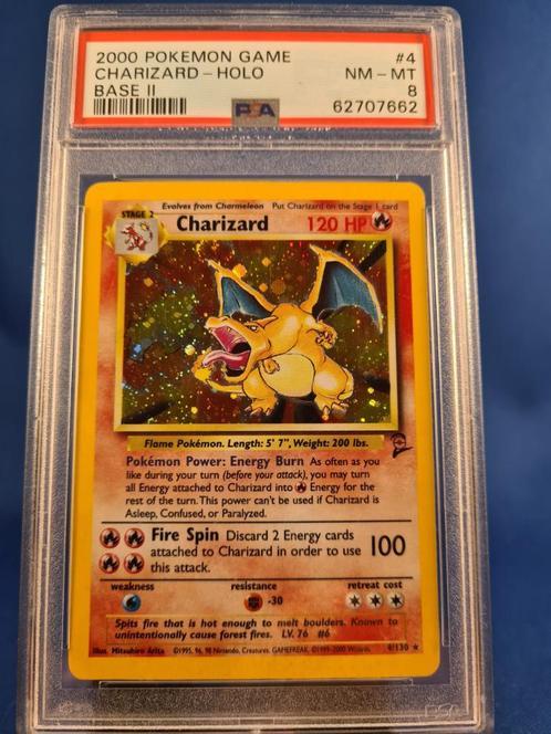 Charizard 4/130 - Base Set 2 (PSA 8), Hobby en Vrije tijd, Verzamelkaartspellen | Pokémon, Gebruikt, Verzenden