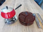 Vintage fondue set + 4 borden + fonduevorken, Fondueset, Brander, Gebruikt, Ophalen