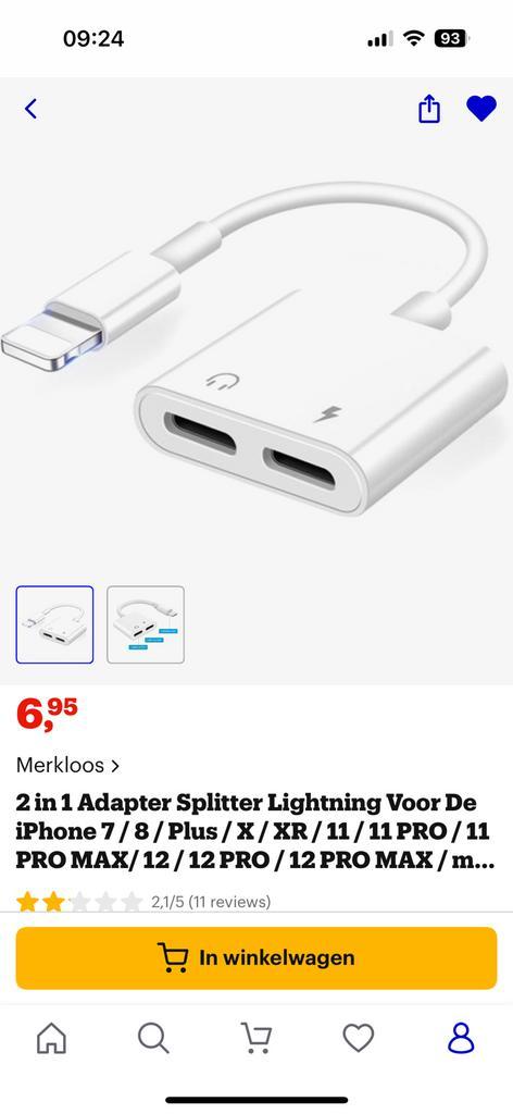 in 1 Adapter Splitter Lightning Voor alle iphones tem 15, Computers en Software, Dockingstations, Nieuw, Ophalen of Verzenden