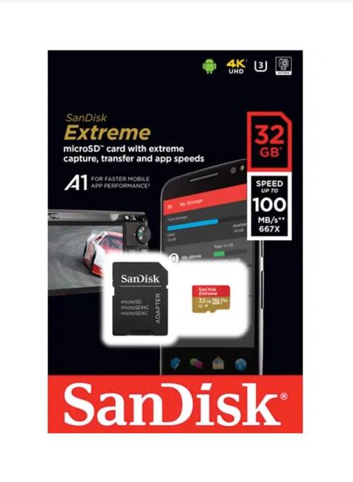 SanDisk Extreme microSD 128GB >100mb/s 4K UHD (3) + Adapter, Audio, Tv en Foto, Foto | Geheugenkaarten, Nieuw, MicroSD, 128 GB