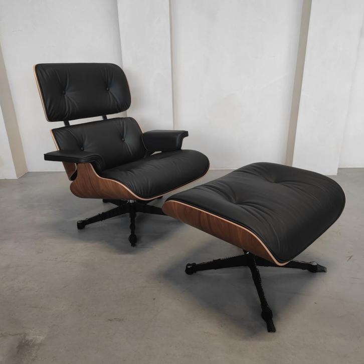 Vitra Eames Lounge chair - Notenhout zwart - Nero leder, Antiek en Kunst, Antiek | Meubels | Stoelen en Sofa's, Ophalen of Verzenden