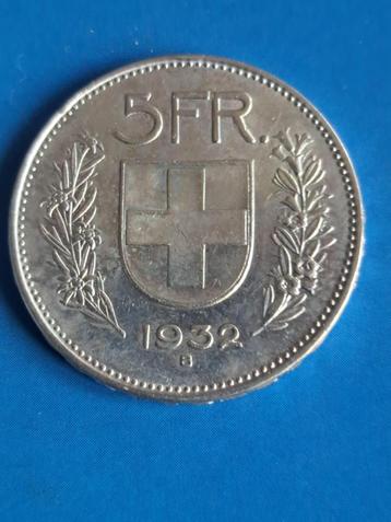 1932 Zwitserland 5 frank in zilver