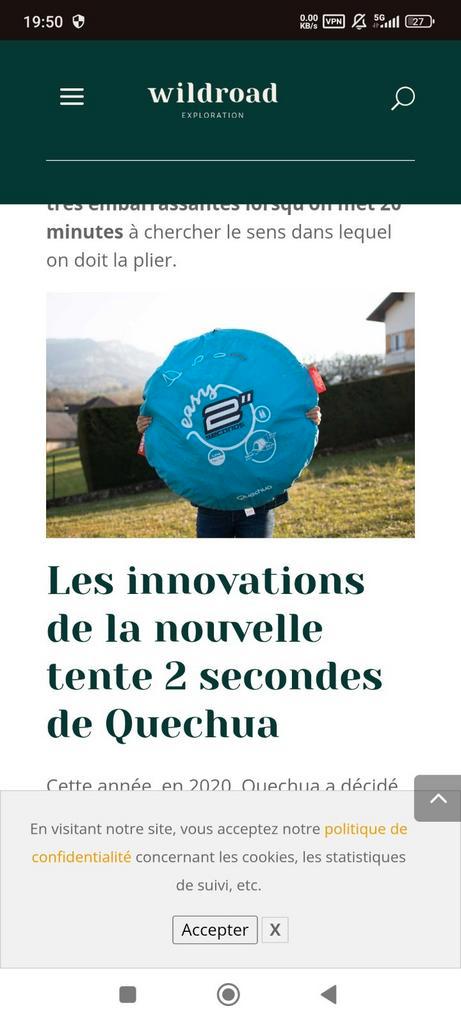 Easy Quechua opvouwbare vouwtent met 2 seconden 120x90 cm, Caravans en Kamperen, Tenten, Ophalen of Verzenden