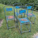 Industriële metalen stapelbare stoelen 4 stuks, Tuin en Terras, Gebruikt, Ophalen