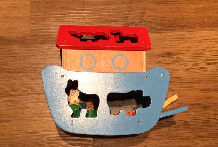 Houten speelboot ark van Noach + dieren, Kinderen en Baby's, Speelgoed | Houten speelgoed, Gebruikt, Ophalen of Verzenden