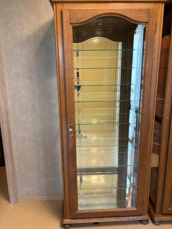 vitrinekast eik  spiegelkast vitrine 2 STUKS, Huis en Inrichting, Kasten | Vitrinekasten, Zo goed als nieuw, 150 tot 200 cm, 50 tot 100 cm