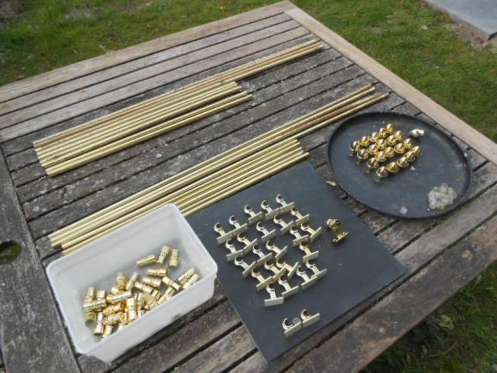 gordijnrails gordijnroede koper kleurig ophangbeugels eindkn, Huis en Inrichting, Stoffering | Gordijnen en Lamellen, Gebruikt