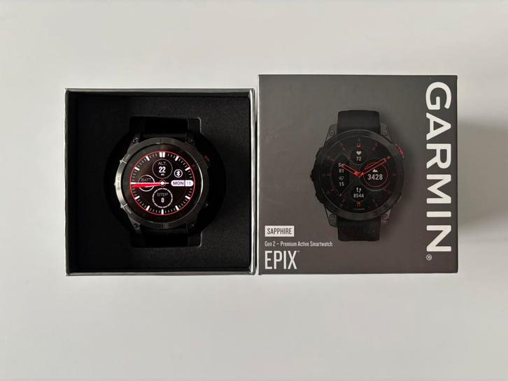 Garmin Epix Gen 2 - Sapphire, Handtassen en Accessoires, Smartwatches, Gebruikt, Zwart, Afstand, Conditie, GPS, Hartslag, Kompas