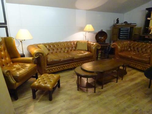 Verlaagde prijs! ECHTE Chesterfield salon - 3 + 2 + 1-zit, Huis en Inrichting, Zetels | Zetels, Gebruikt, Rechte bank, Ophalen