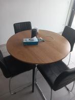 Mooie houten tafel met zwarte lederen stoelen, Huis en Inrichting, Ophalen