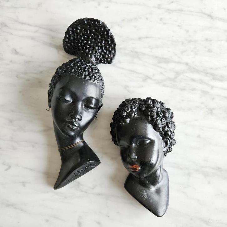 Ensemble vintage de têtes murales africaines, Gino Manca, Collections, Rétro, Enlèvement ou Envoi