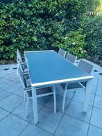 Tuinset: Aluminium tafel met 6 stapelbare stoelen, Tuin en Terras, Ophalen, Gebruikt, Eettafel, 6 zitplaatsen