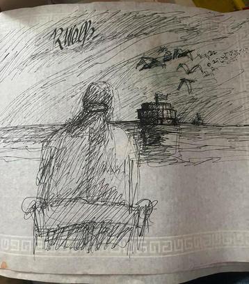 Setje pentekeningen  op  papier getekend Roger Wolfs?  beschikbaar voor biedingen