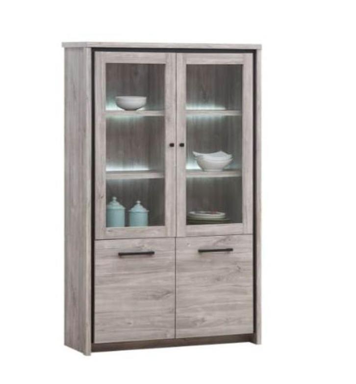 Elias vitrinekast 115cm - decoratieve folie - grijze eik, Huis en Inrichting, Kasten | Vitrinekasten, Nieuw, 150 tot 200 cm, 100 tot 150 cm