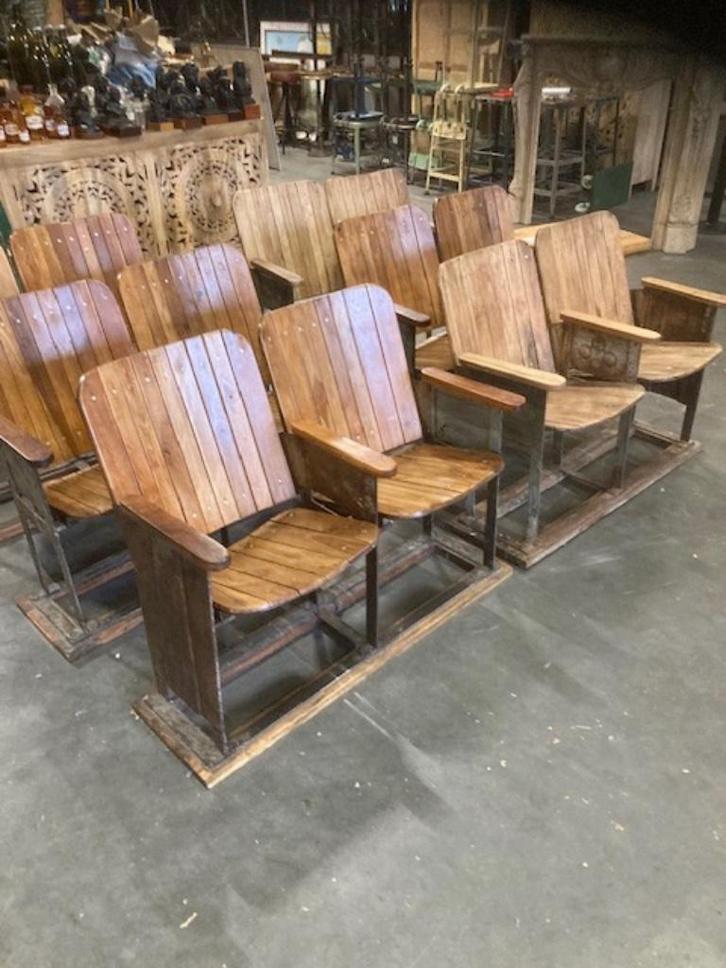 8 Oude Industriele/Vintage Bioscoopbankjes/Theaterbankjes, Antiek en Kunst, Antiek | Meubels | Stoelen en Sofa's, Ophalen of Verzenden